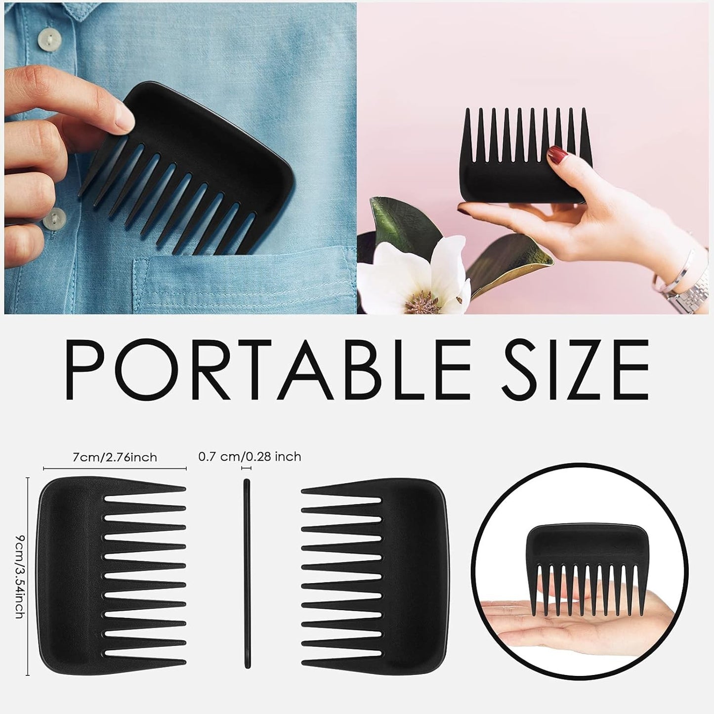 6 Pieces Pocket Wide Tooth Hair Combs for Detangling and Styling