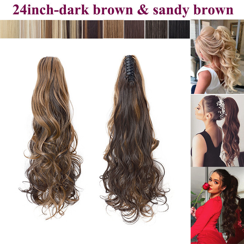 Thick Ponytail Hair Extension with Claw Clip - Wavy Curly Synthetic Hair