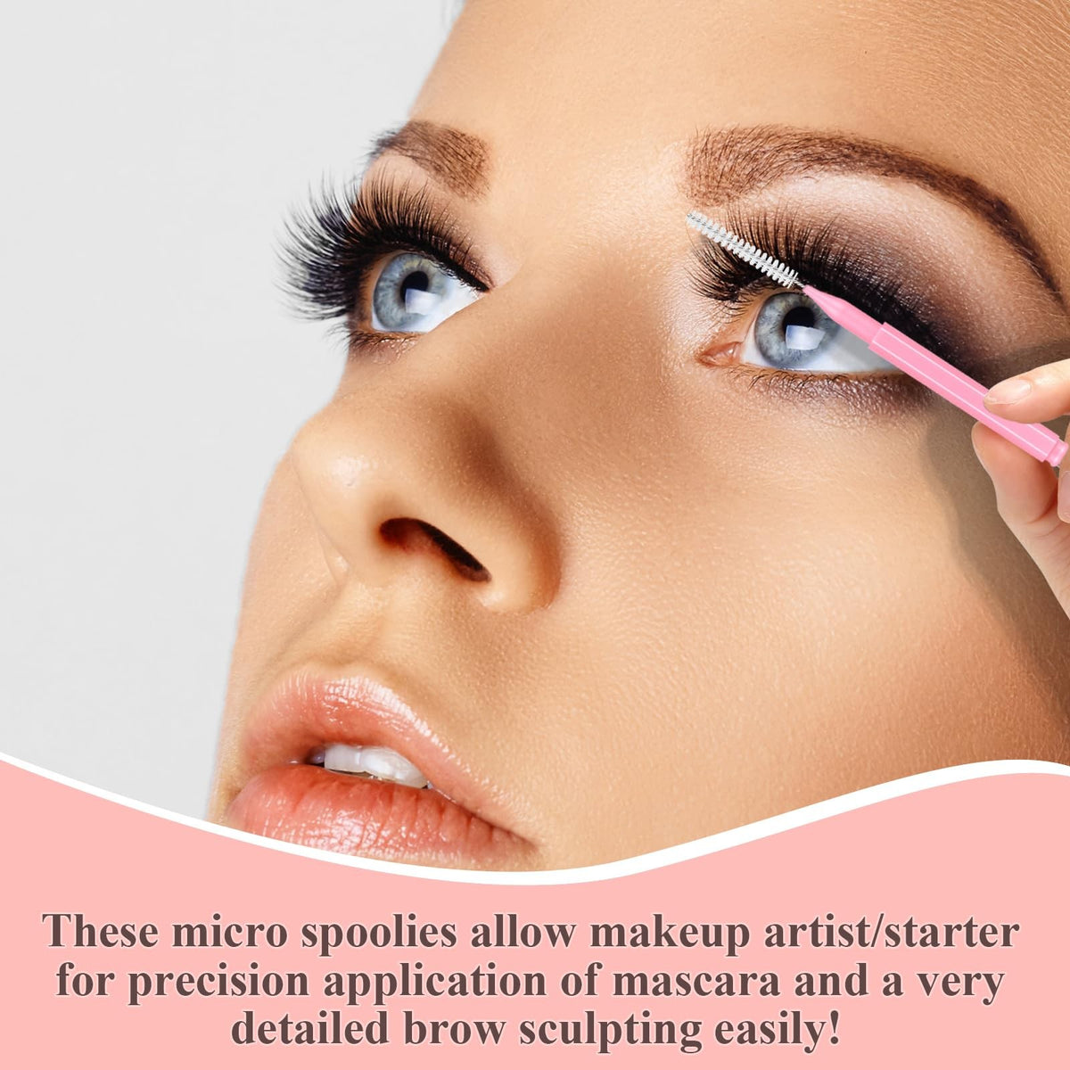120 Pcs Micro Eyebrow Lash Brush Set with Caps for Makeup & Lamination - Pink