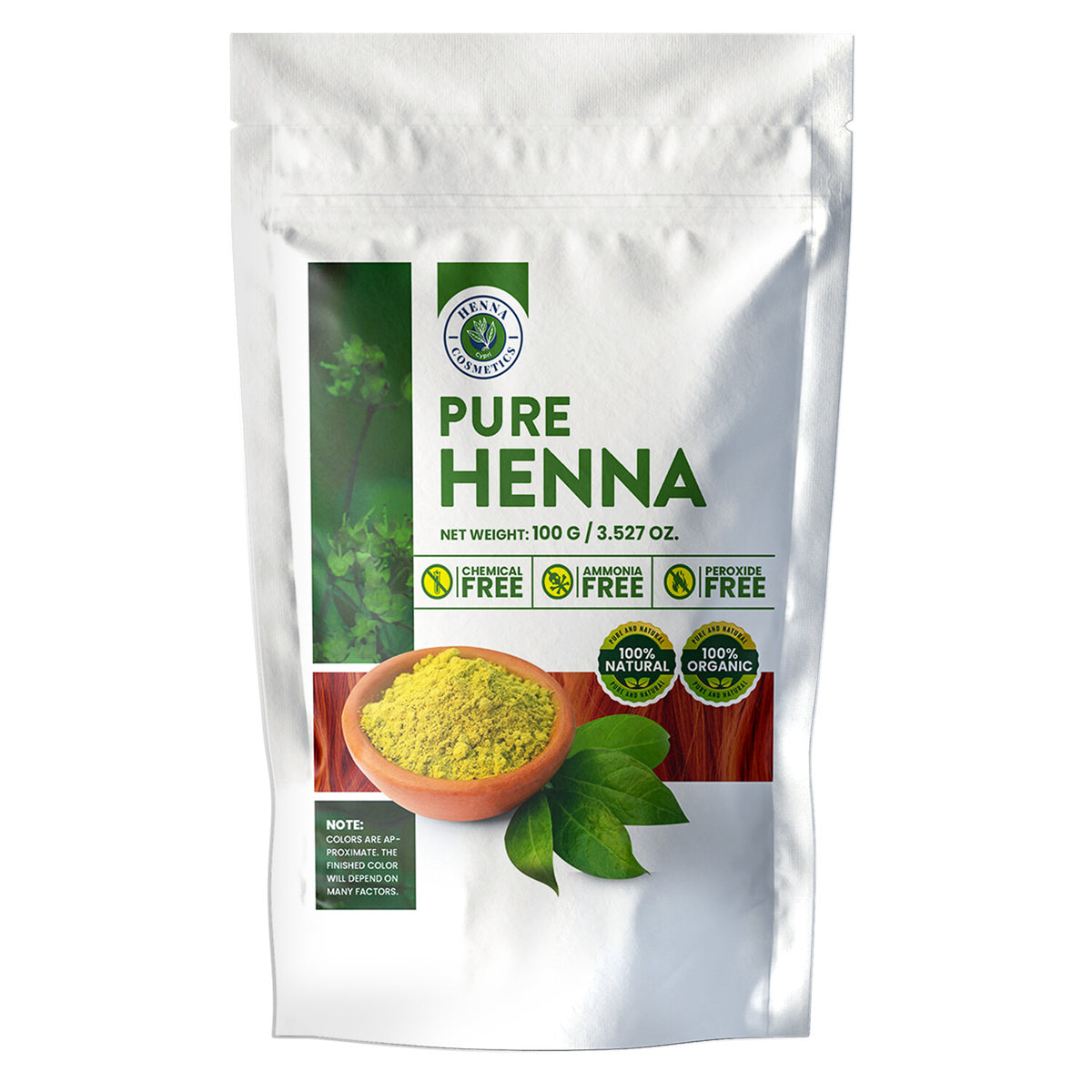 100% Pure Henna Powder - Natural Hair Dye, 100g Organic