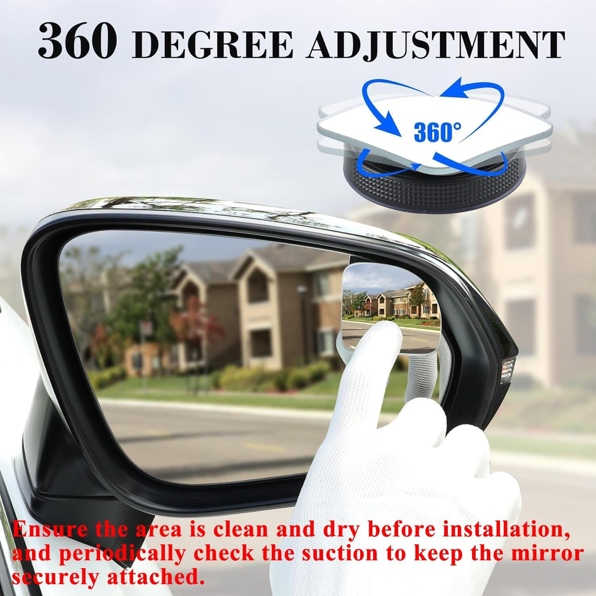 Car Blind Spot Mirror - Frameless Convex Wide-Angle Side Mirror with Adjustable Suction Cup