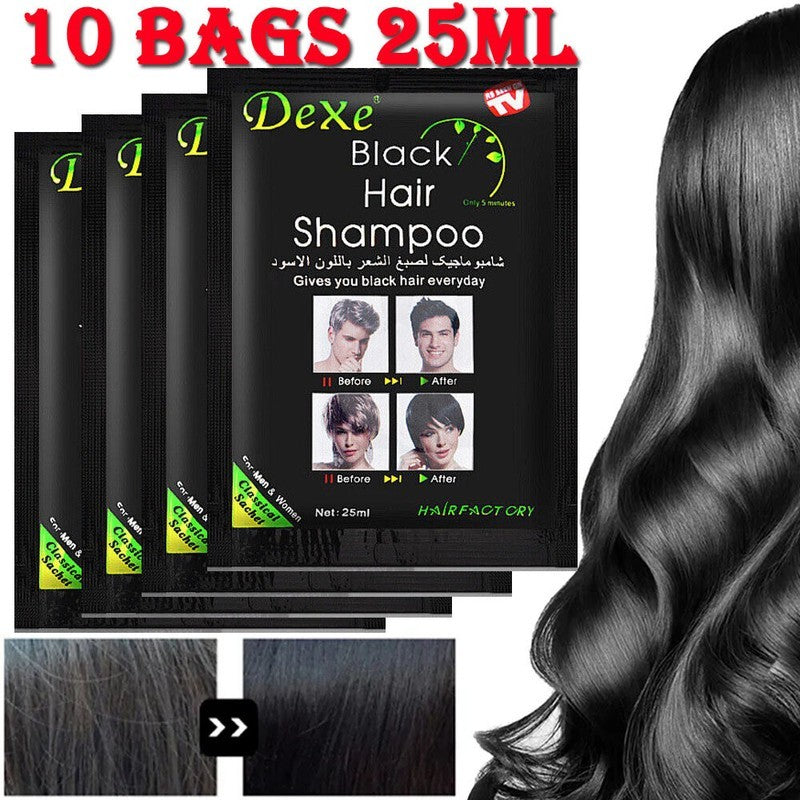 Black Hair Dye Shampoo for Gray Coverage - 25ml Sachets
