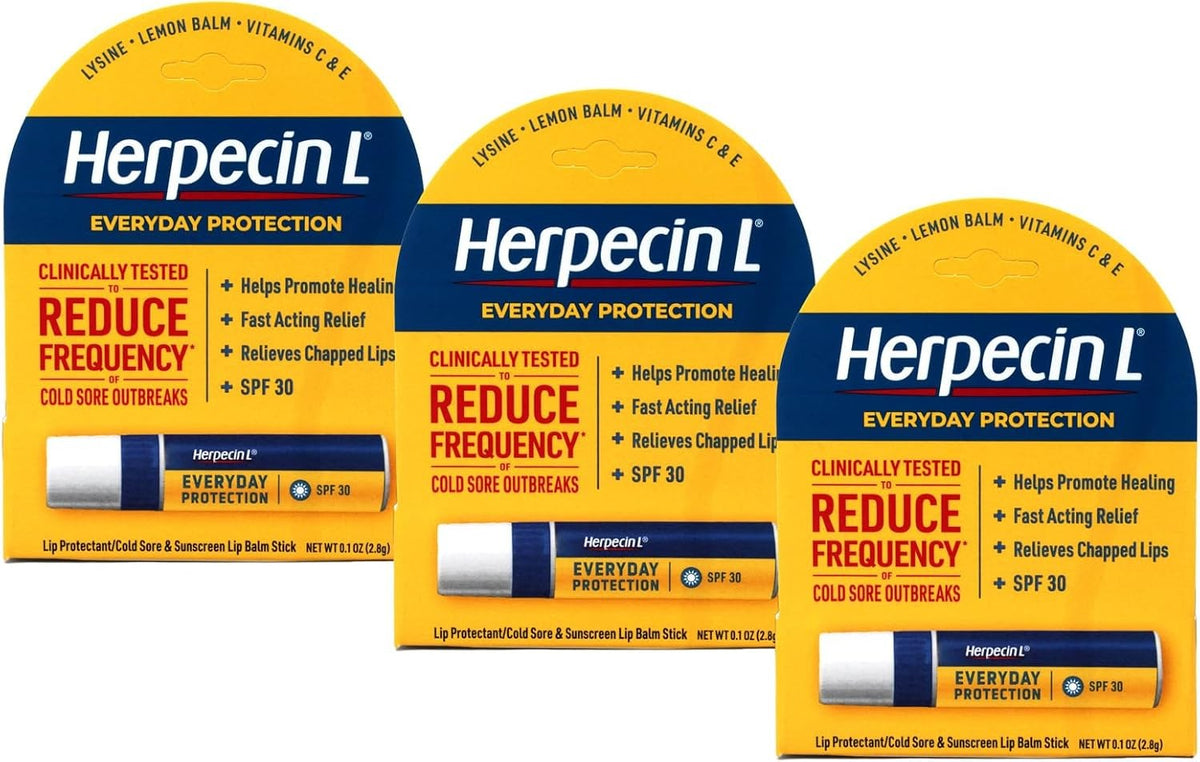 SPF 30 Lip Balm Stick for Cold Sores & Sun Protection - 3 Pack