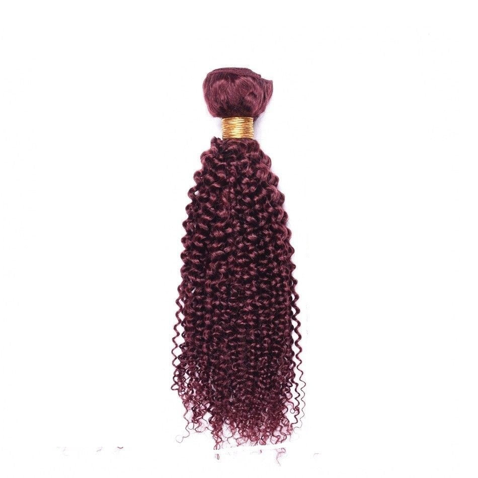 Virgin Human Hair Extensions Jerry Curl Burgundy 99J - Full Bundle, Multiple Lengths
