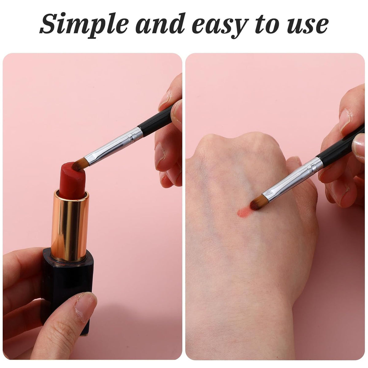 Retractable Lip Brush Set - 6 Silver Makeup Applicators for Precise Lipstick & Gloss