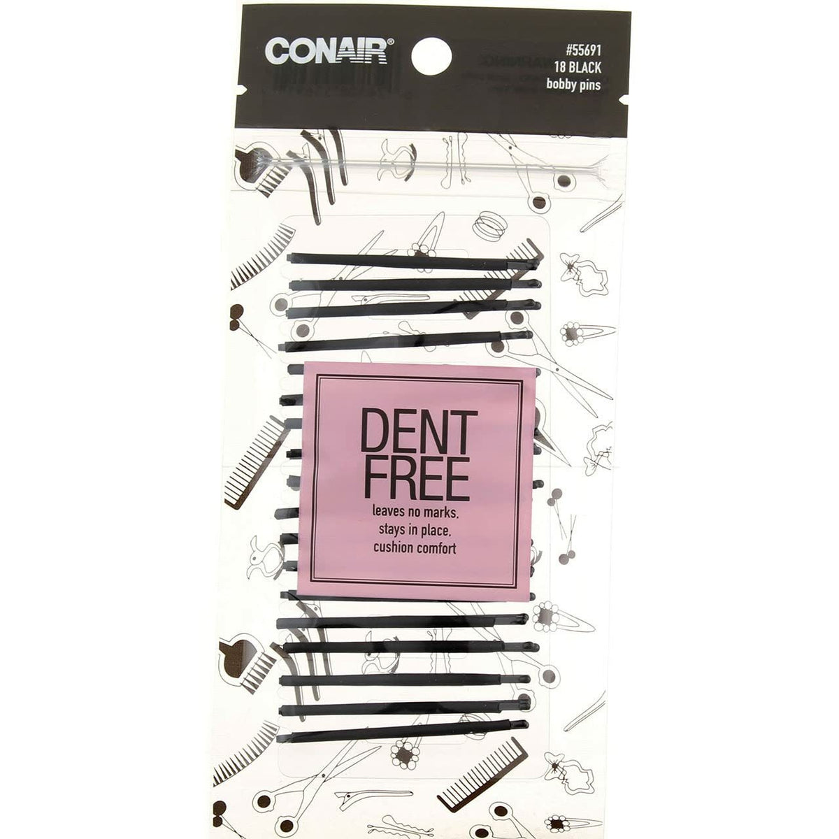 Lot of 5 Conair Dent Free Bobby Pins, Black, 18 Ct Each Total 90 Pins