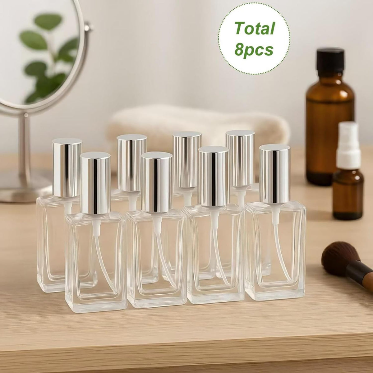 15ml Glass Perfume Spray Bottles with Silver Caps - Refillable Set of 8