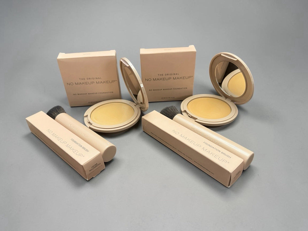 Buildable Cream Foundation Set with 2 Compact & 2 Brush Duo - Natural Shade