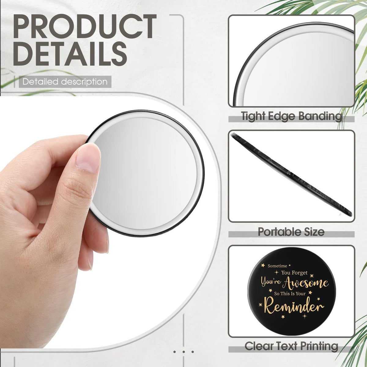 48 Pack Small Round Pocket Mirrors - Inspirational Compact Makeup & Personal Motivation
