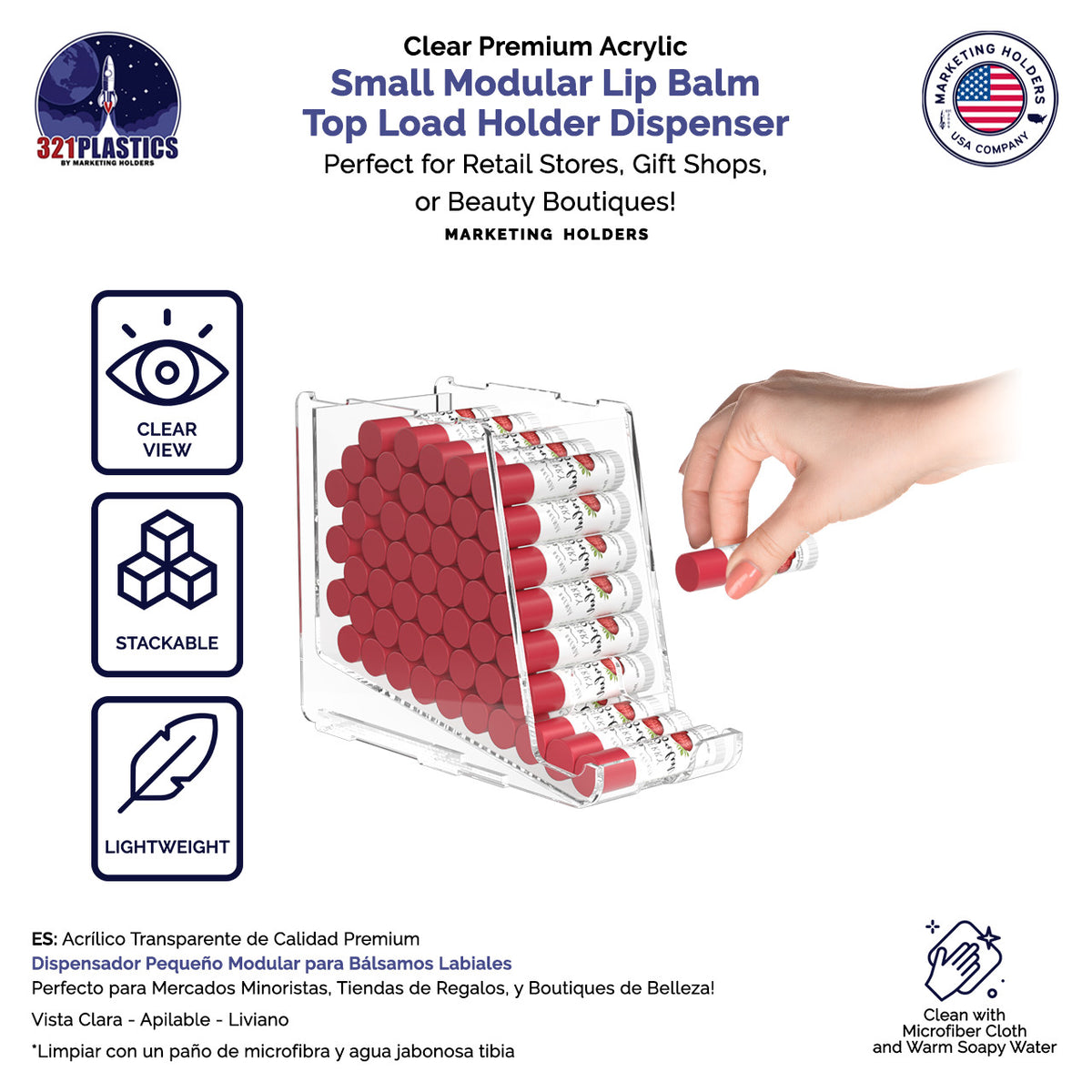 Clear Acrylic Lip Balm & Makeup Display Holder Stackable Countertop Organizer