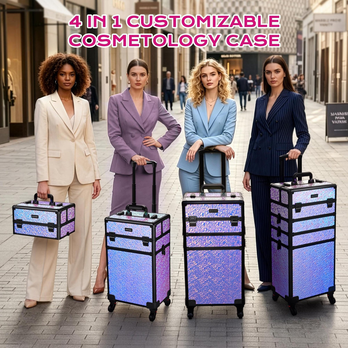 4-in-1 Rolling Makeup Train Case - Purple Mermaid Cosmetic Organizer