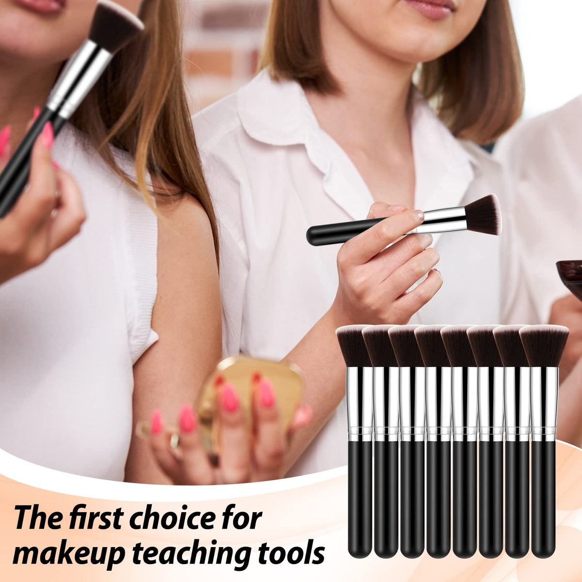10 Pcs Flat Top Foundation Makeup Brushes - Liquid Face Brush Set