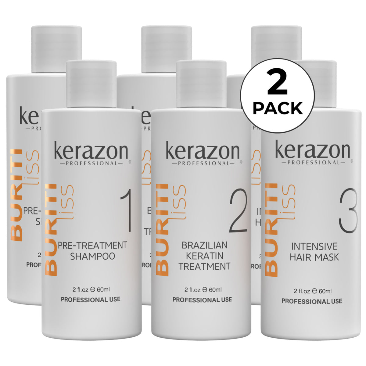 Brazilian Keratin Hair Treatment Kit 2 Pack - Smoothing, Frizz Control & Shine