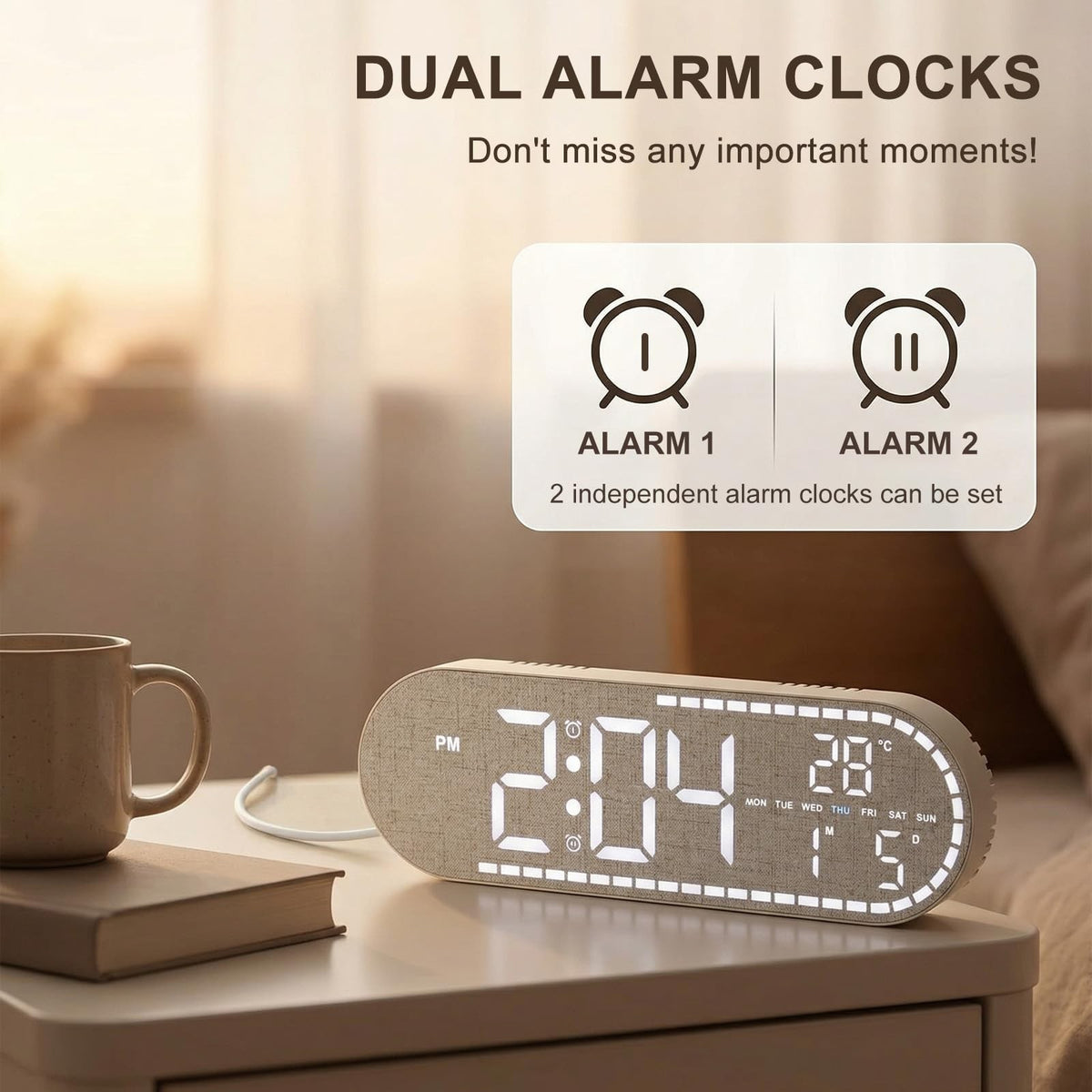 Large Display LED Digital Wall Clock with Temperature and Brightness Control