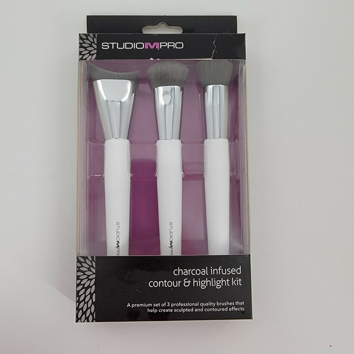 Charcoal Infused Contour & Highlighting Brush Set - 3 Professional Makeup Brushes