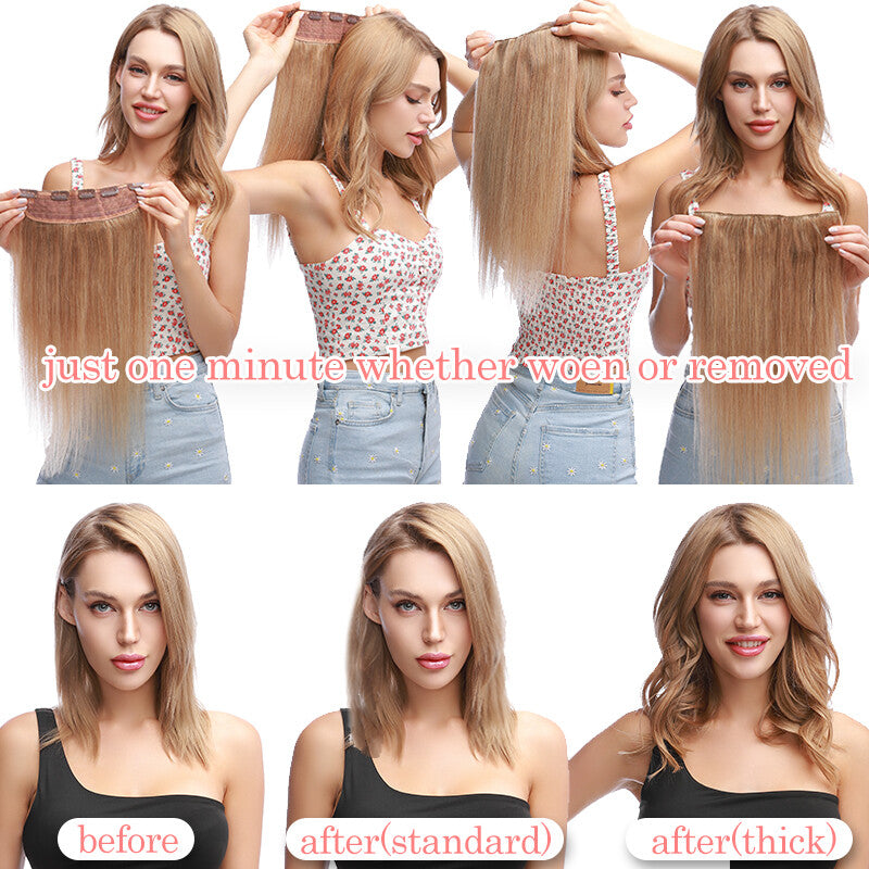 Remy Human Hair Clip-In Extensions Full Head Weft - Thick & Natural Look