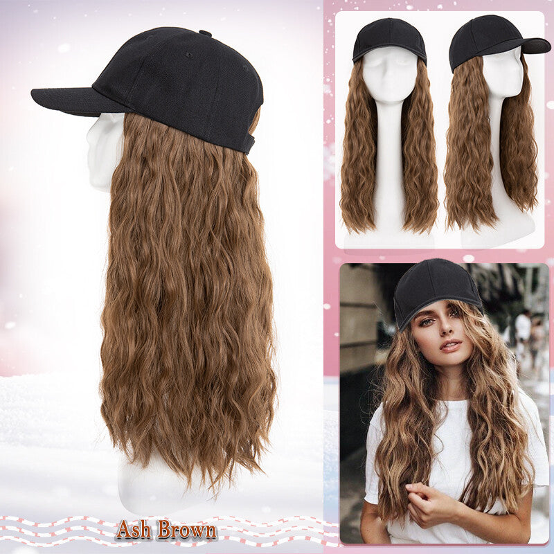 Unisex Wavy Long Hair Beret Cap with Synthetic Hair - Casual Hat Wig