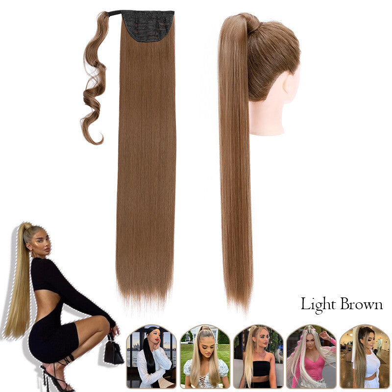 Mega Thick Wrap-On Ponytail Extensions - Natural Human Hair, Curly Wavy Straight