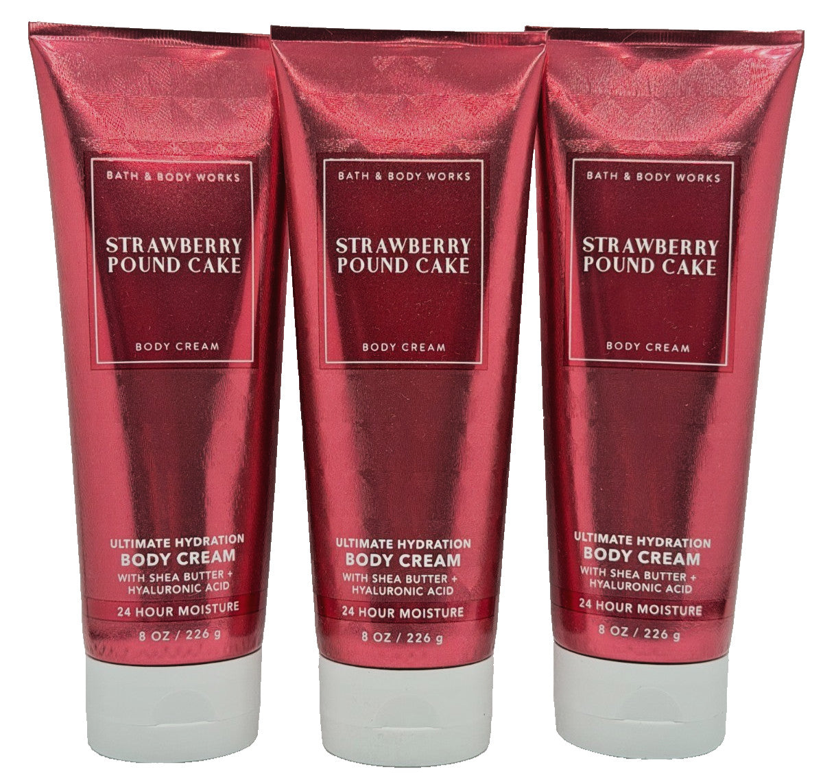 NEW Bath Body Works Lot of 3 Tubes Strawberry Pound Cake Cream Lotion