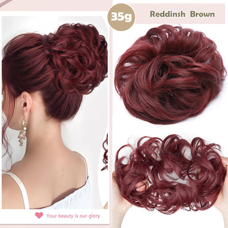 Natural Human Hair Messy Bun Ponytail Extensions with Curly Scrunchie Updo