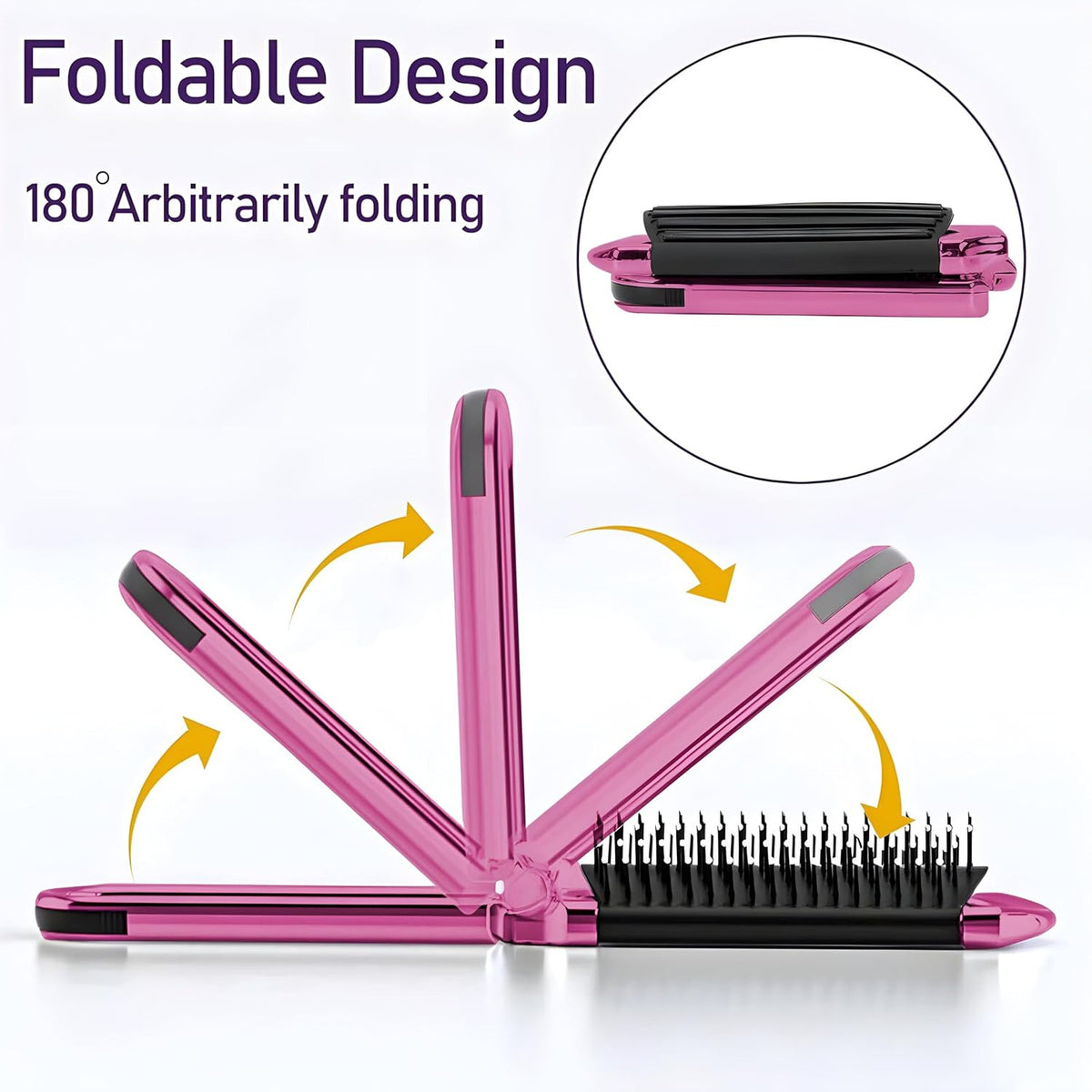 Travel Folding Hair Brush with Mirror - Compact Styling Brush Set