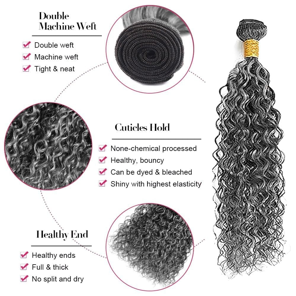 Water Wave Human Hair Bundles Grey P1BGR 22 Inch Natural Brazilian Virgin Hair