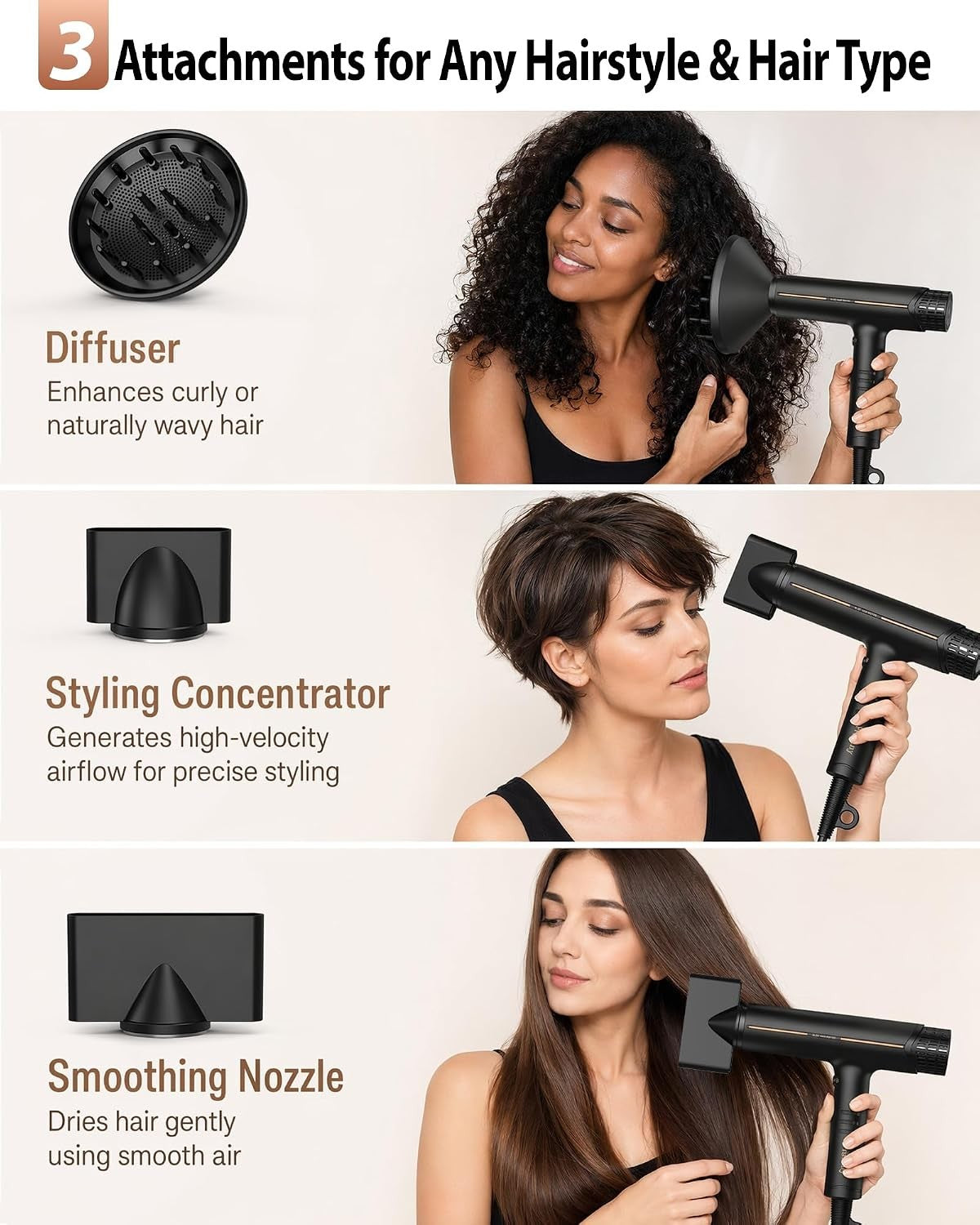 Professional Ionic Hair Dryer with Diffuser - Fast Drying Quiet Styling