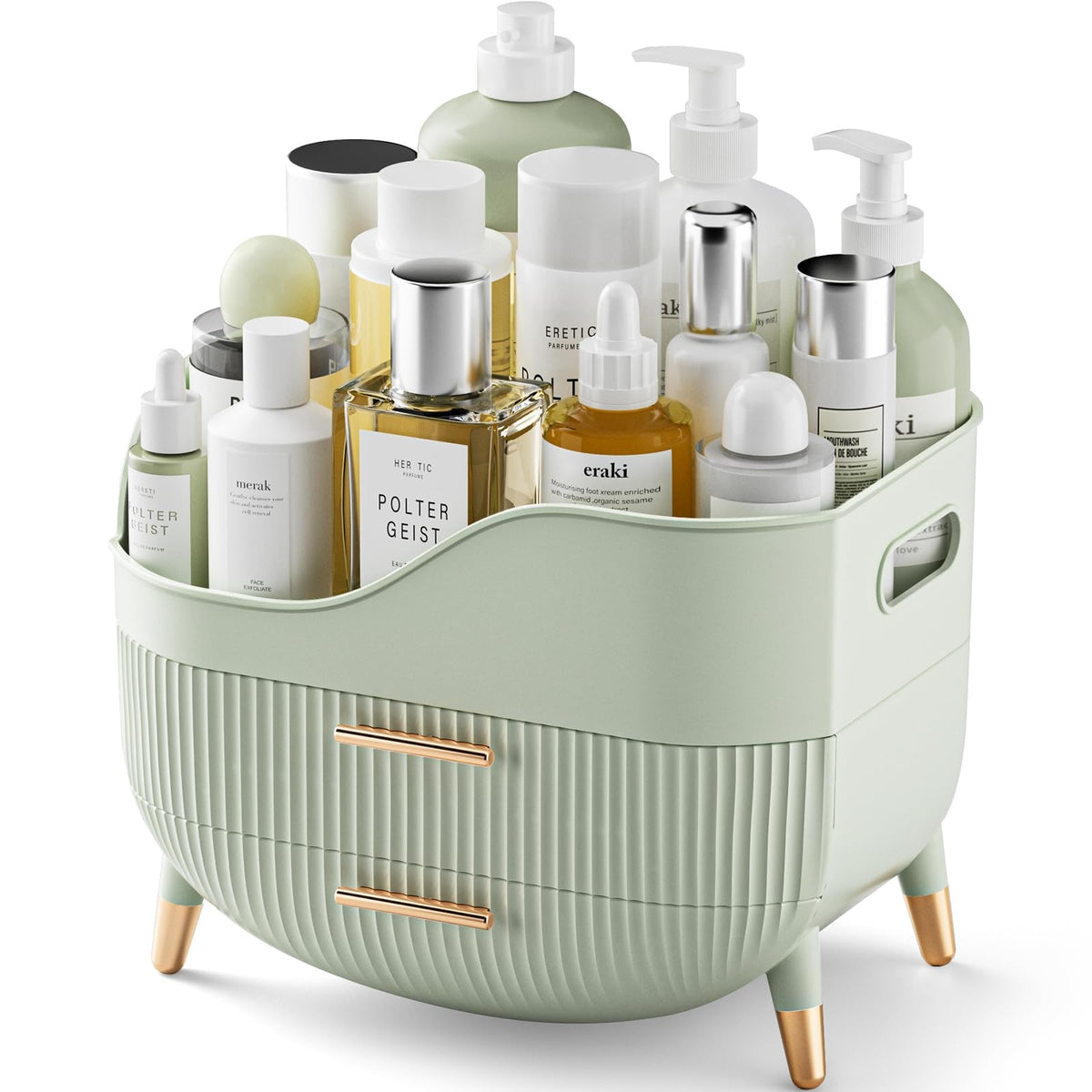 Makeup & Skincare Organizer with Drawers - Vanity Storage Box, Green
