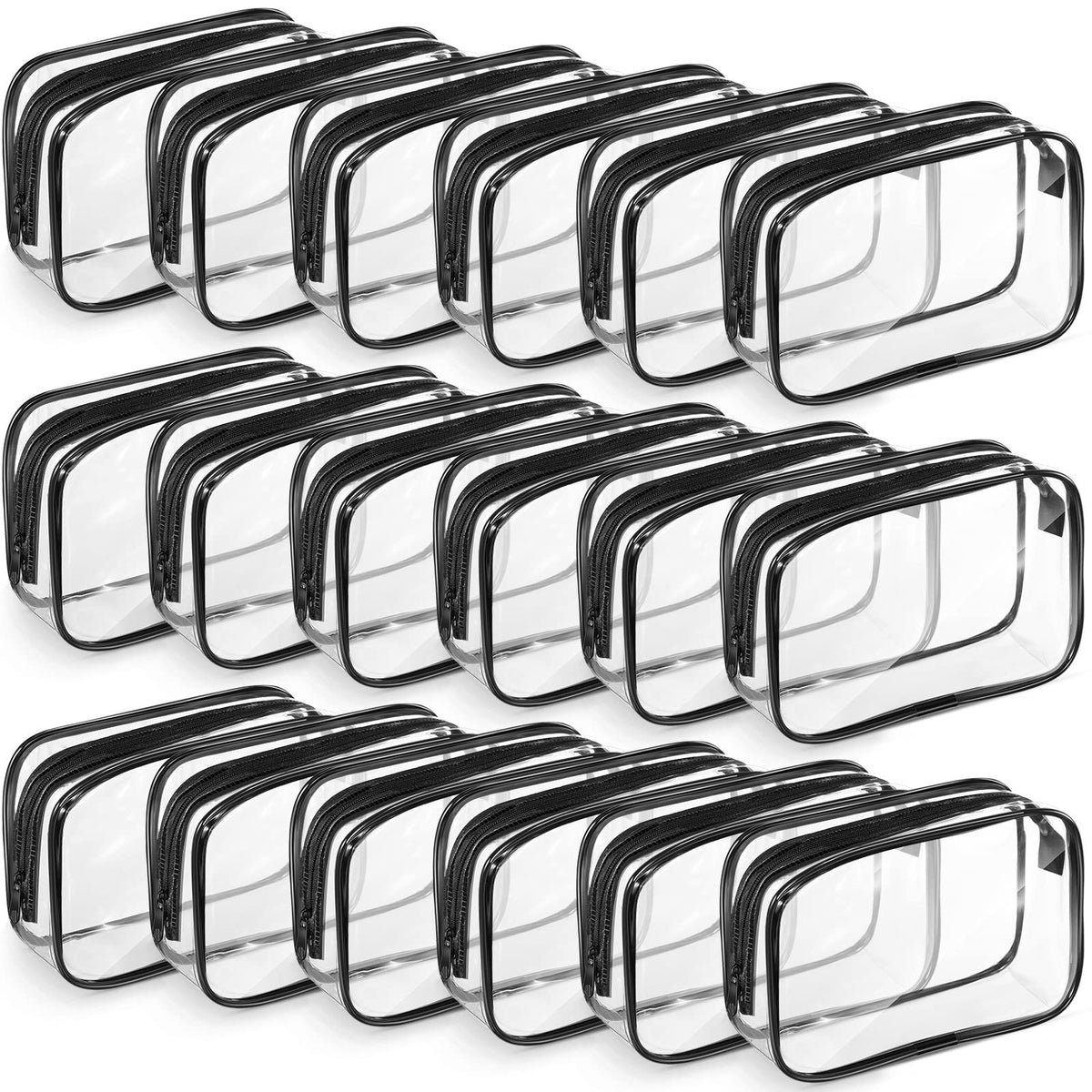 18 Pack Clear Makeup Bags with Zippers - Travel Cosmetic Organizer Pouches