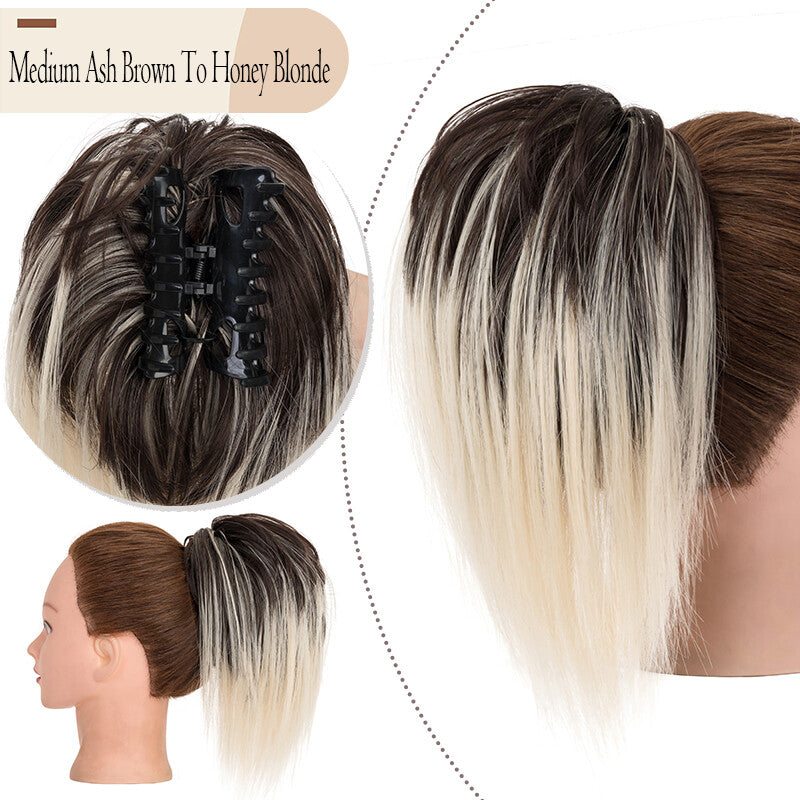Messy Bun Scrunchie Hair Ponytail Claw Clip Updo Extensions - Thick Ombre