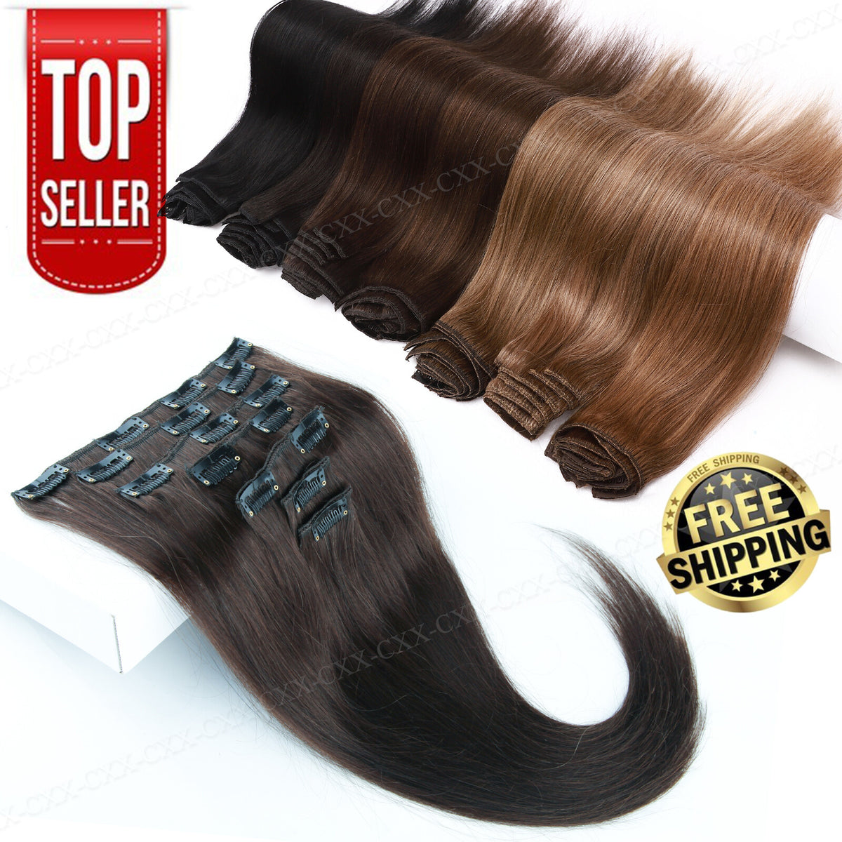 Remy Human Hair Extensions Clip-In Full Head Set - Multiple Colors & Lengths