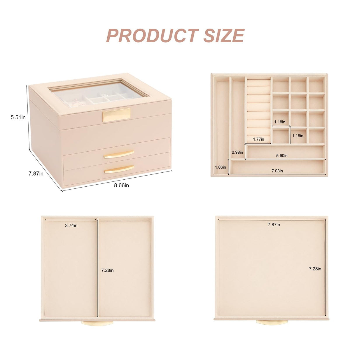 Jewelry Organizer Box with Glass Lid, 3-Tier Necklace and Earring Storage