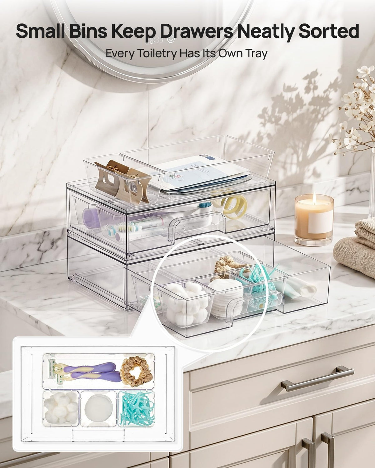 12 Pack Clear Makeup Organizer Set for Vanity and Bathroom Counter