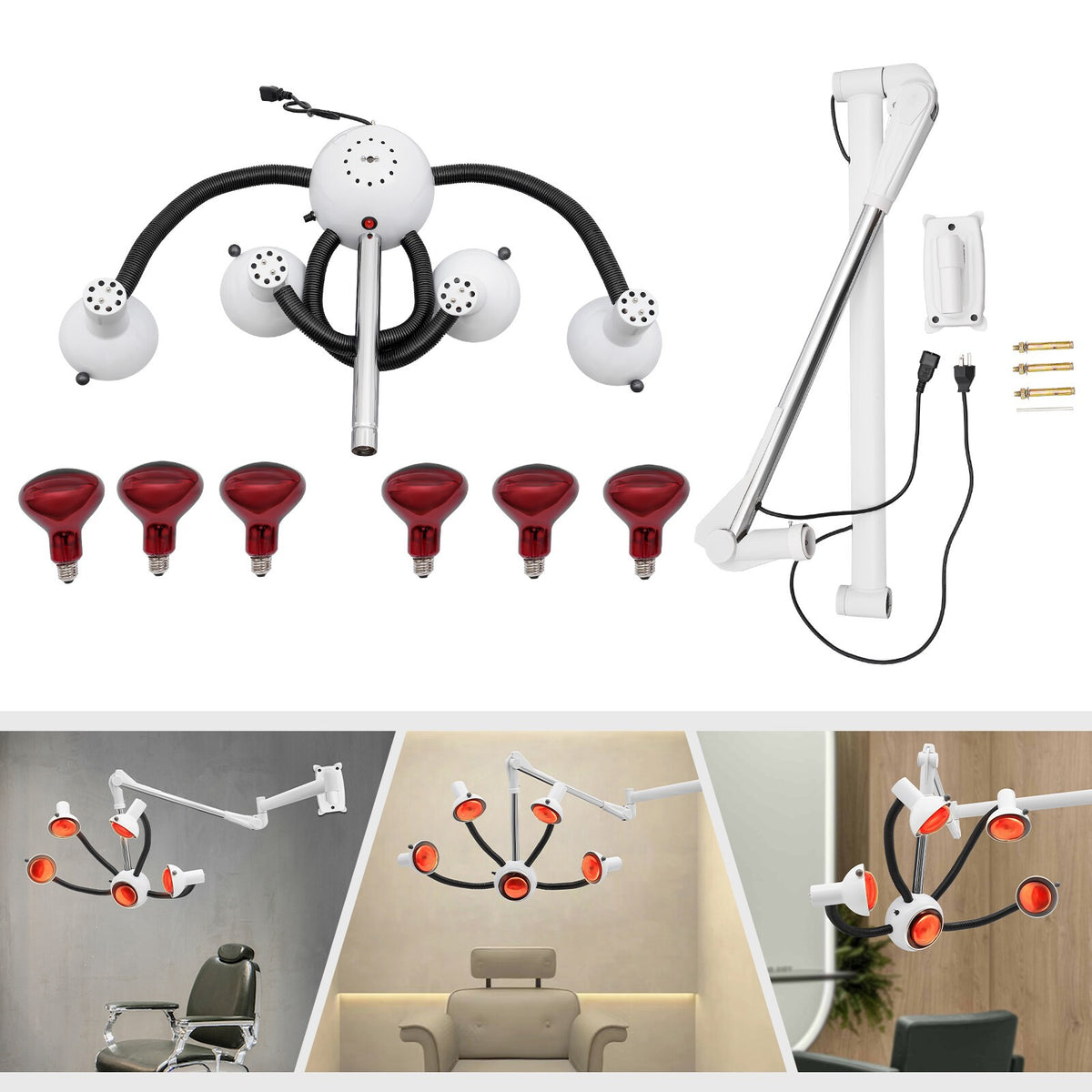 750W Wall Mounted Hair Dryer with Infrared Heat Bulbs for Salons