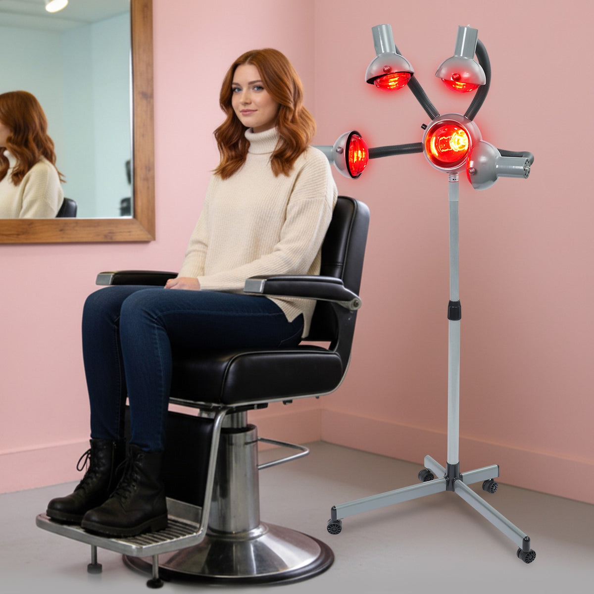 Portable Floor Hair Dryer with 5 Heating Lamp Heads - Adjustable Salon Hair Dryer 110V