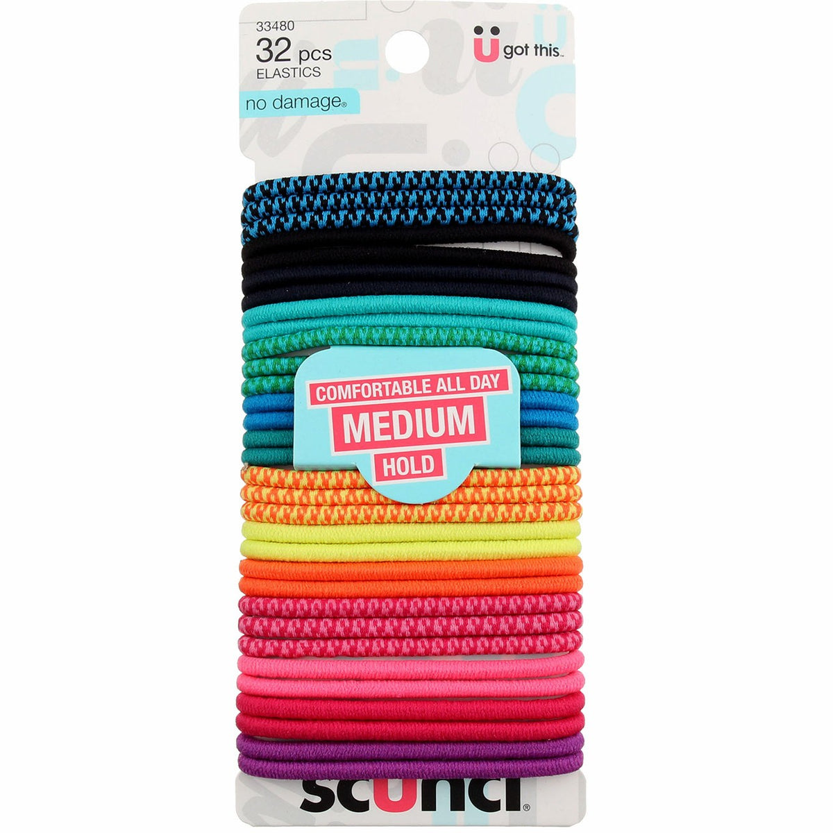 4 Pack Scunci No Damage Hair Elastics, Rainbow Colors, 32 Ct
