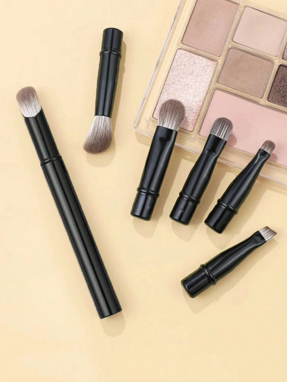 6 Piece Portable Travel Makeup Brush Set with Nose Shadow Brush Replacement