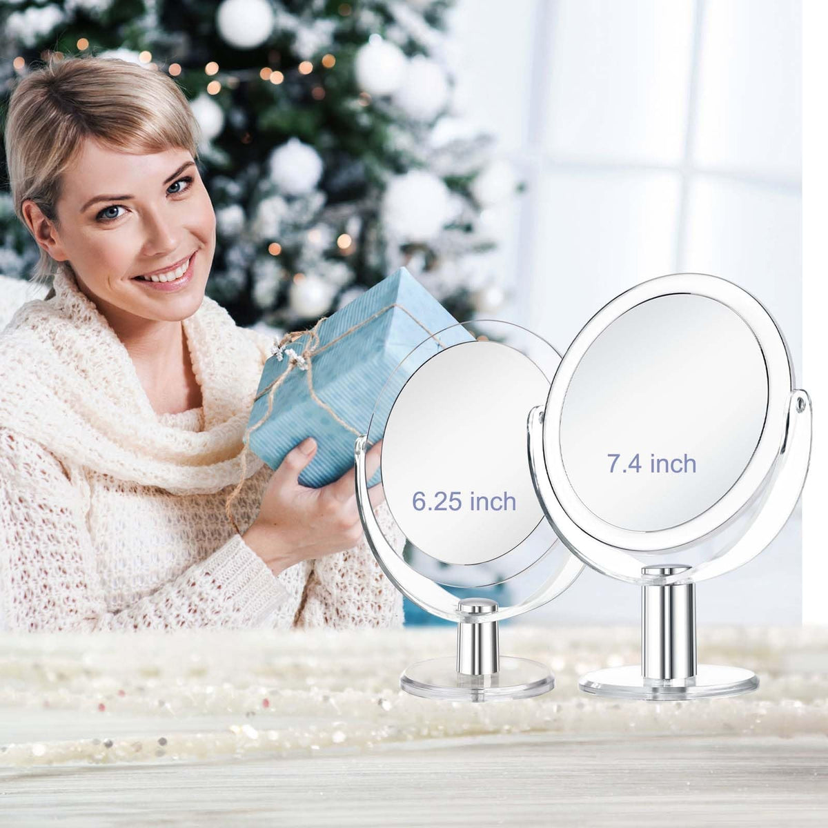 Double-Sided Makeup Mirror with Stand - 10.2 x 7.4 Inch Clear Vanity Mirror