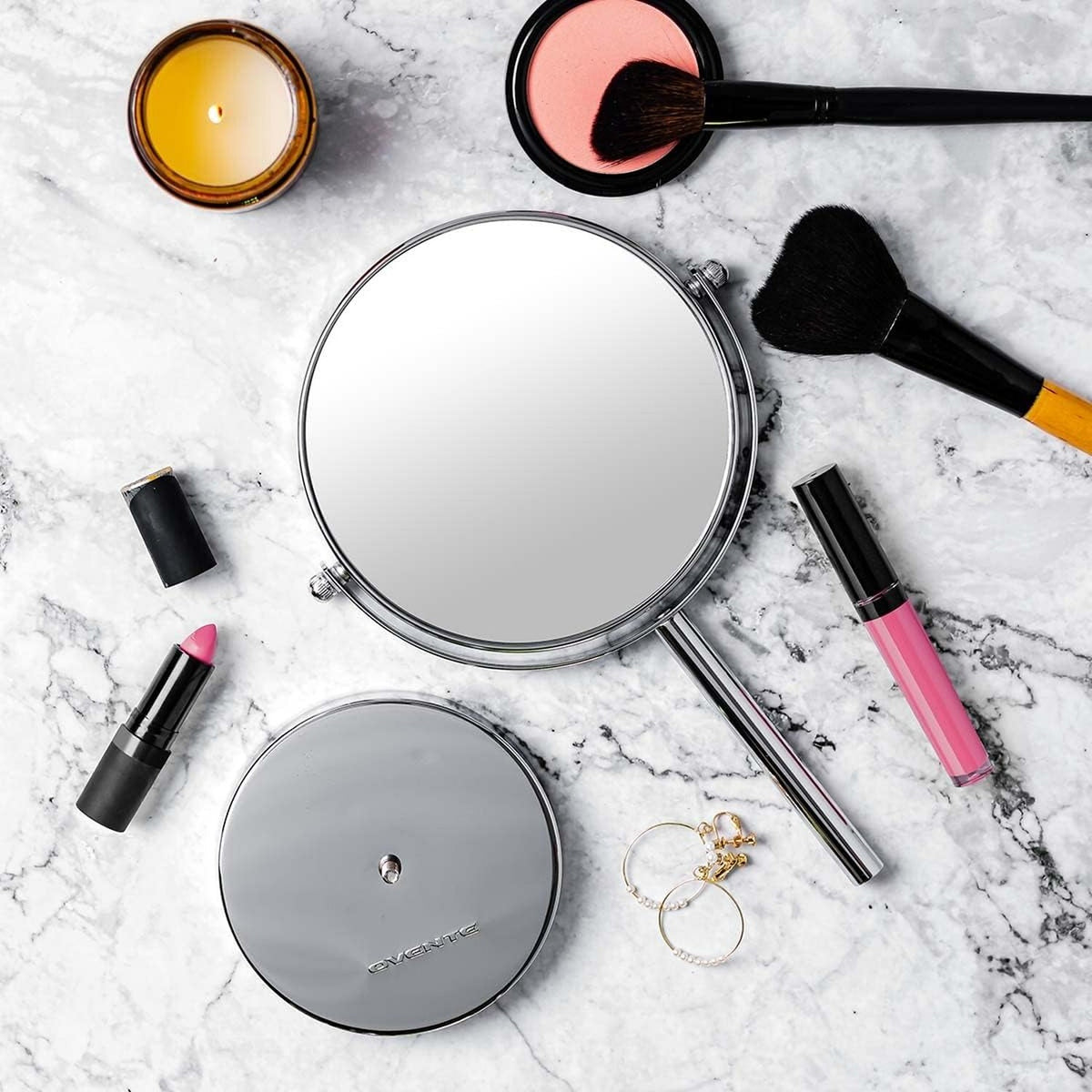 6-Inch Tabletop Makeup Mirror with 1X/7X Magnification, 360° Swivel, Polished Chrome