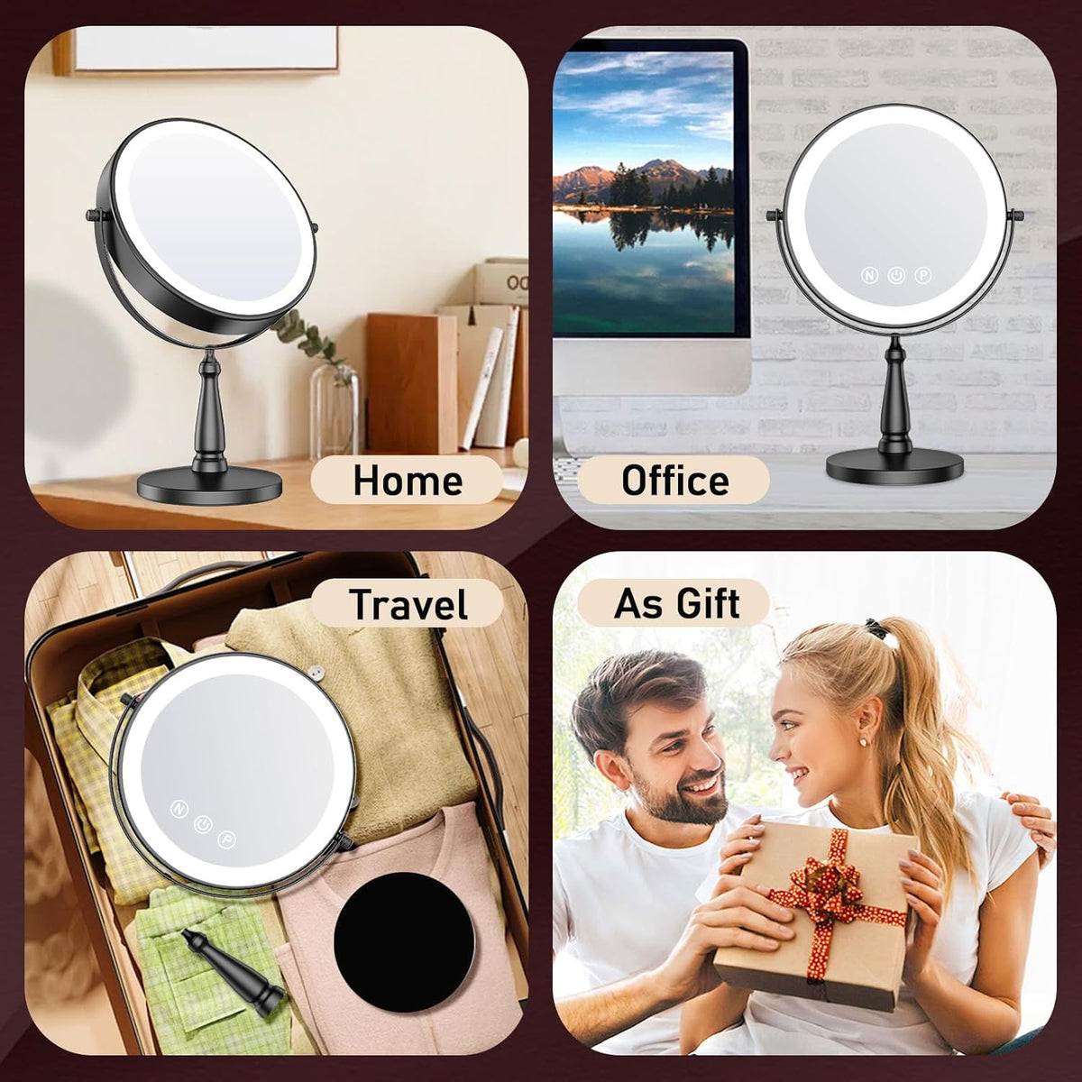 Lighted Makeup Mirror with 20X Magnification and Adjustable Brightness