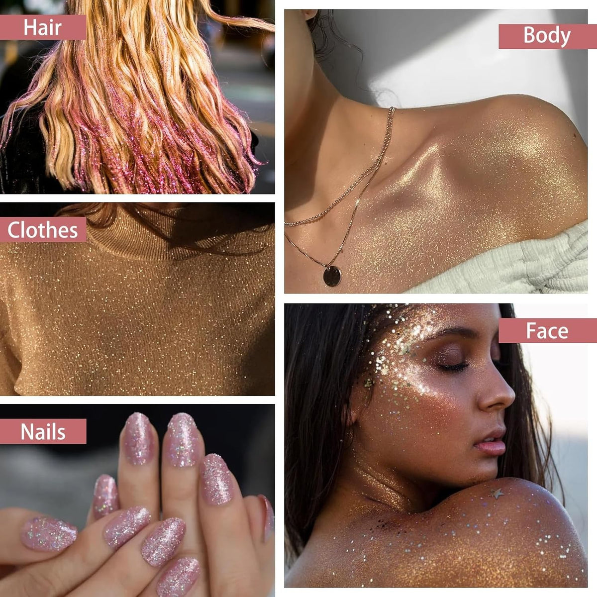 Hair Glitter Spray Gold for Face Body & Hair - Fine Rainbow Shimmer