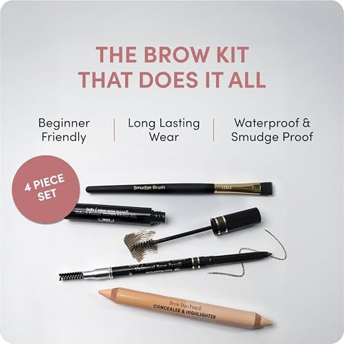 Eyebrow Makeup Kit - 4 Piece Brow Pencil, Highlighter, Gel & Brush Set