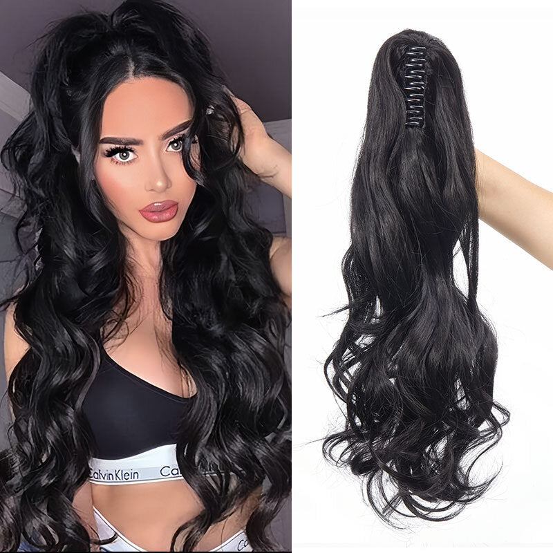 26-Inch Real Human Hair Ponytail Extension with Claw Clip - Thick Hairpiece