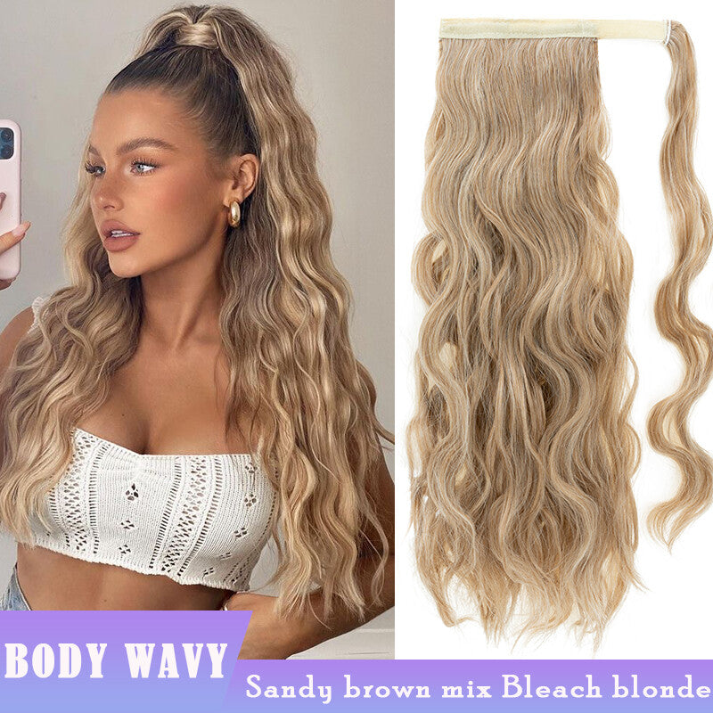 Thick Clip-In Ponytail Hair Extension - Fake Human Hair, Wavy & Straight