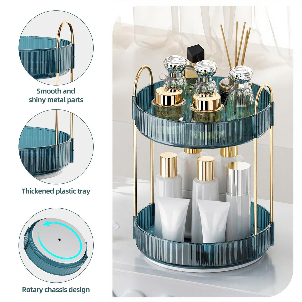 360° Rotating Makeup Organizer with Large Capacity and Space Saving Design