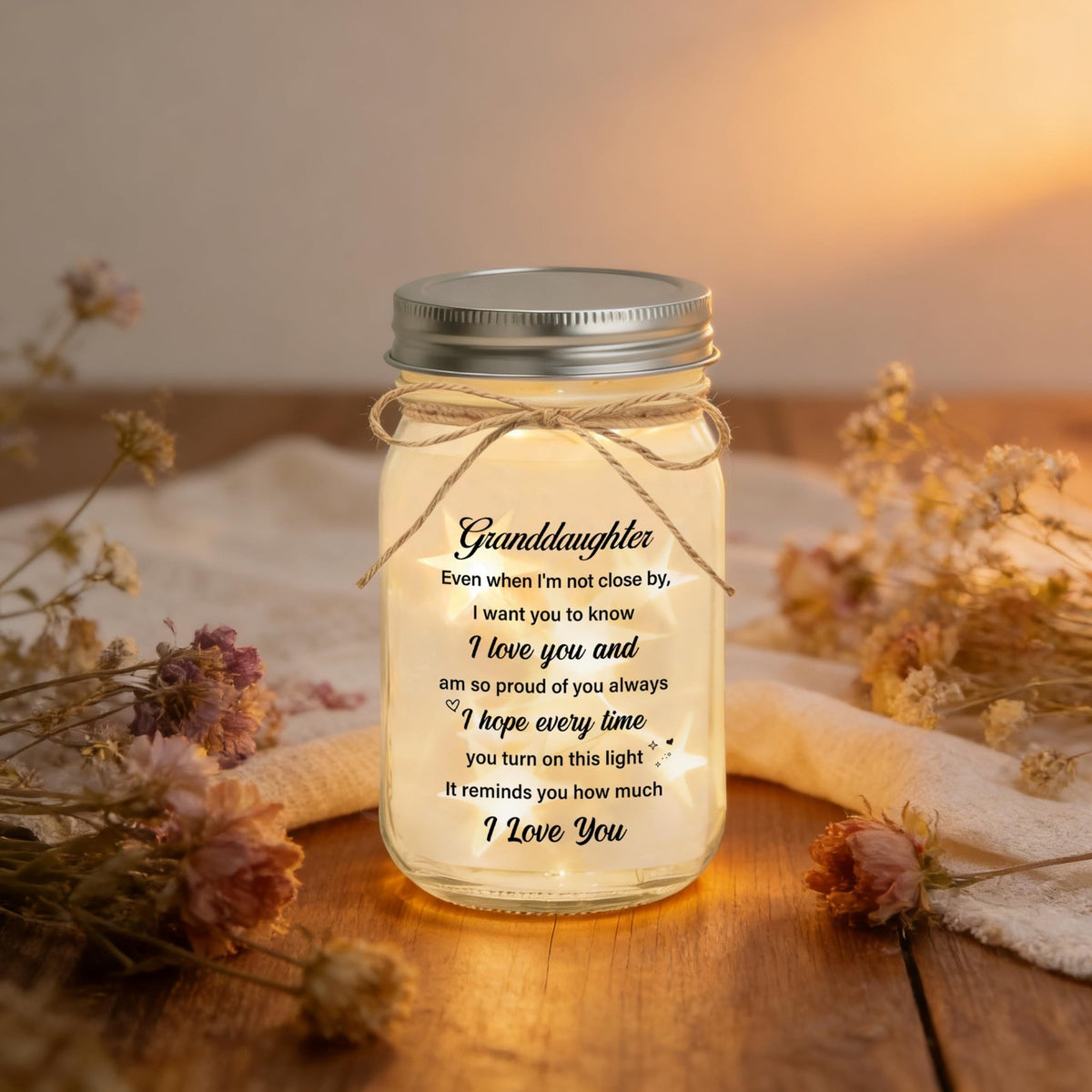 Mason Jar Night Light for Granddaughter - Unique Glass Decor with Star Effect