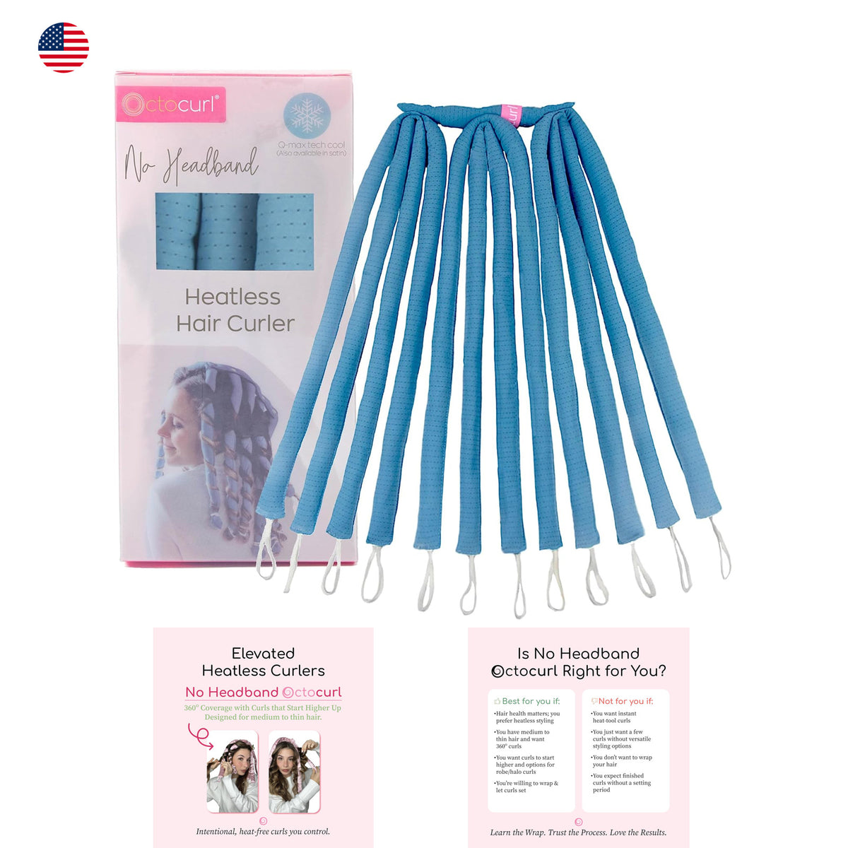 Heatless Curling System for No Headband 360° Curling Results - Reusable & Gentle