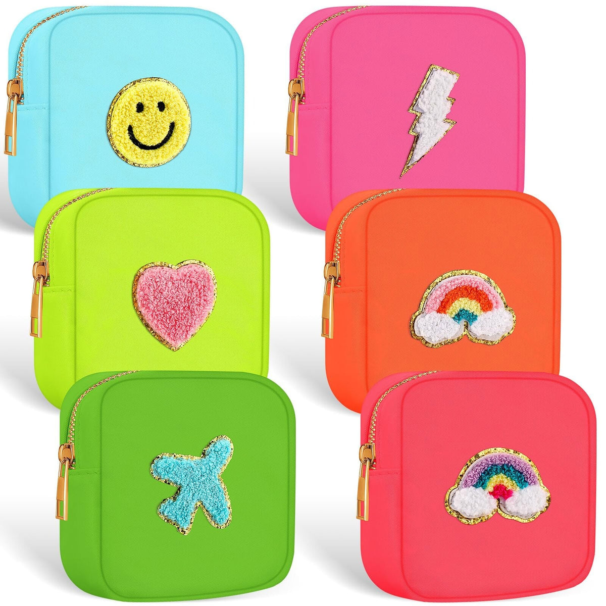 6-Pack Preppy Makeup Bags Toiletry Organizer Travel Pouch Set