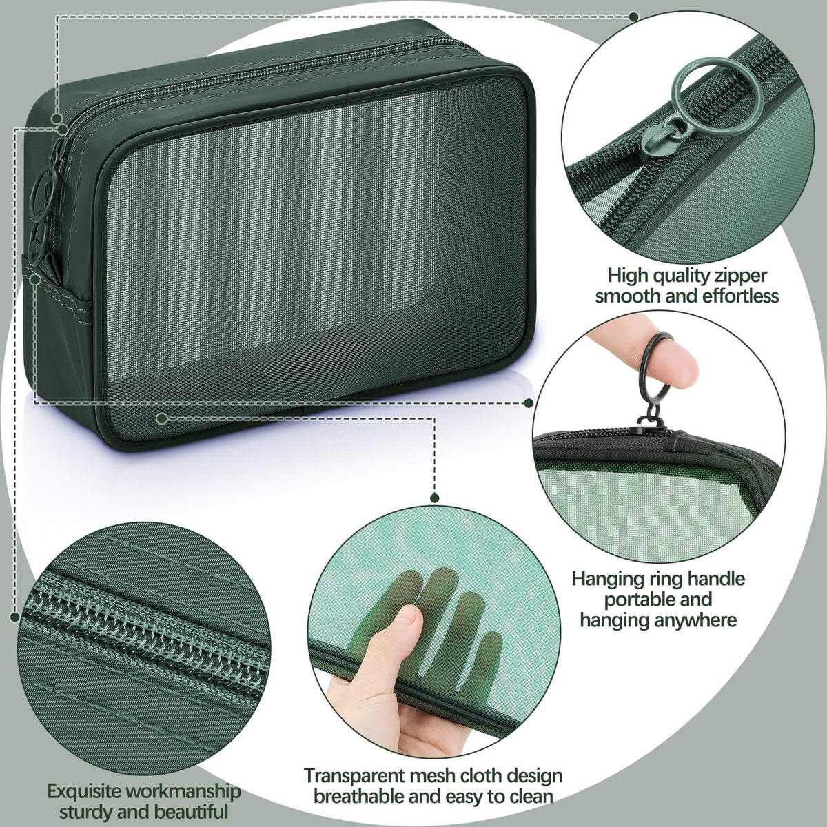 Mesh Makeup and Travel Toiletry Bags Set - 4 Pcs Transparent Nylon Organizers