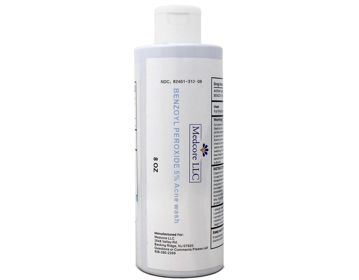 Medcore Benzoyl Peroxide 5% Acne Wash - 8 oz Clear & Prevent Breakouts